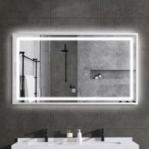 Miroir de salle de bain à écran tactile intelligent led, avec En option: Interrupteur tactile, interrupteur à capteur IR, désembueur de miroir, horloge numérique, BT, affichage de la température, radio, etc
